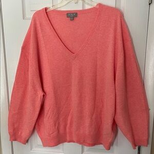 JCrew 100% cashmere relaxed knit vneck sweater long sleeve coral salmon color XL